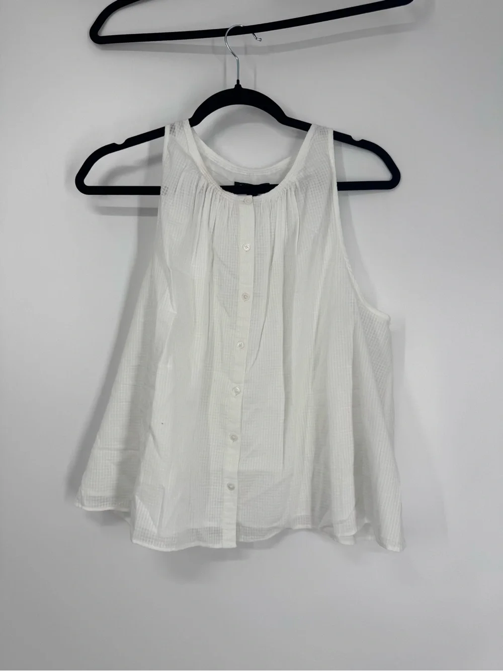 NWT J. Crew High Neck Button-up Tank Top Textured Cotton Voile White Size L